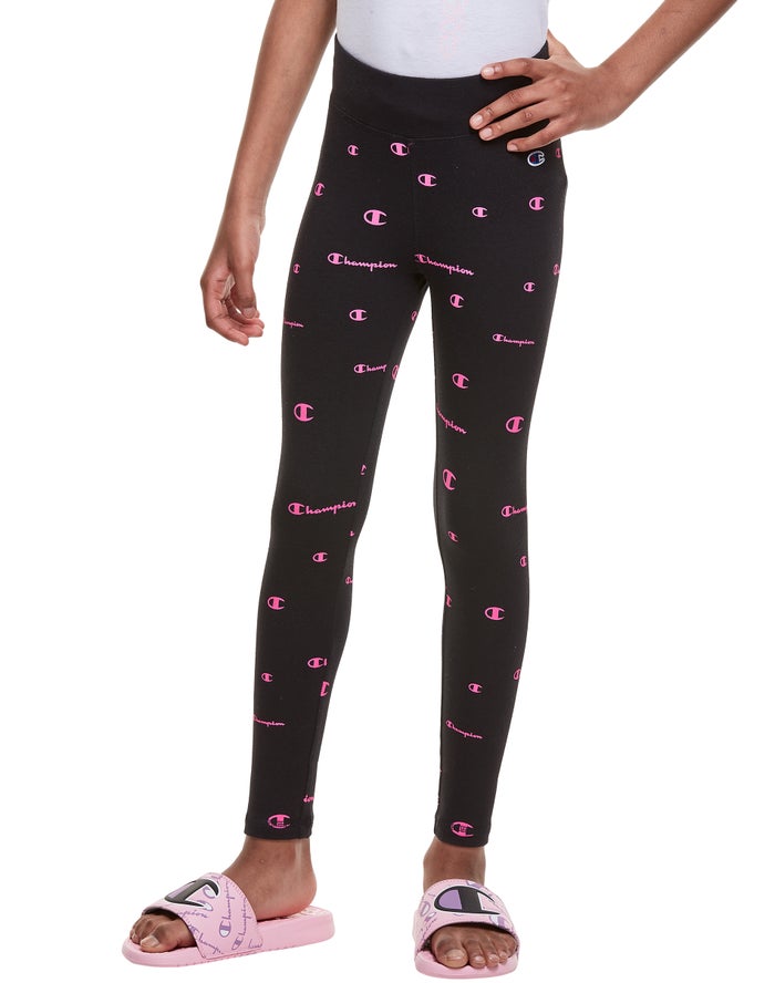 Leggings Champion Niña - All Over Neon Logo ( Negras/Rosas ) 4958320-YB